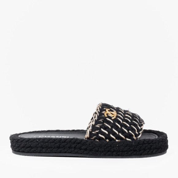 Chanel 2022 CC Black Knit Slide Sandals - Picture 2 of 12